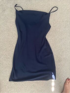 Urban Outfitters Navy Blue Satin Slip Mini Dress